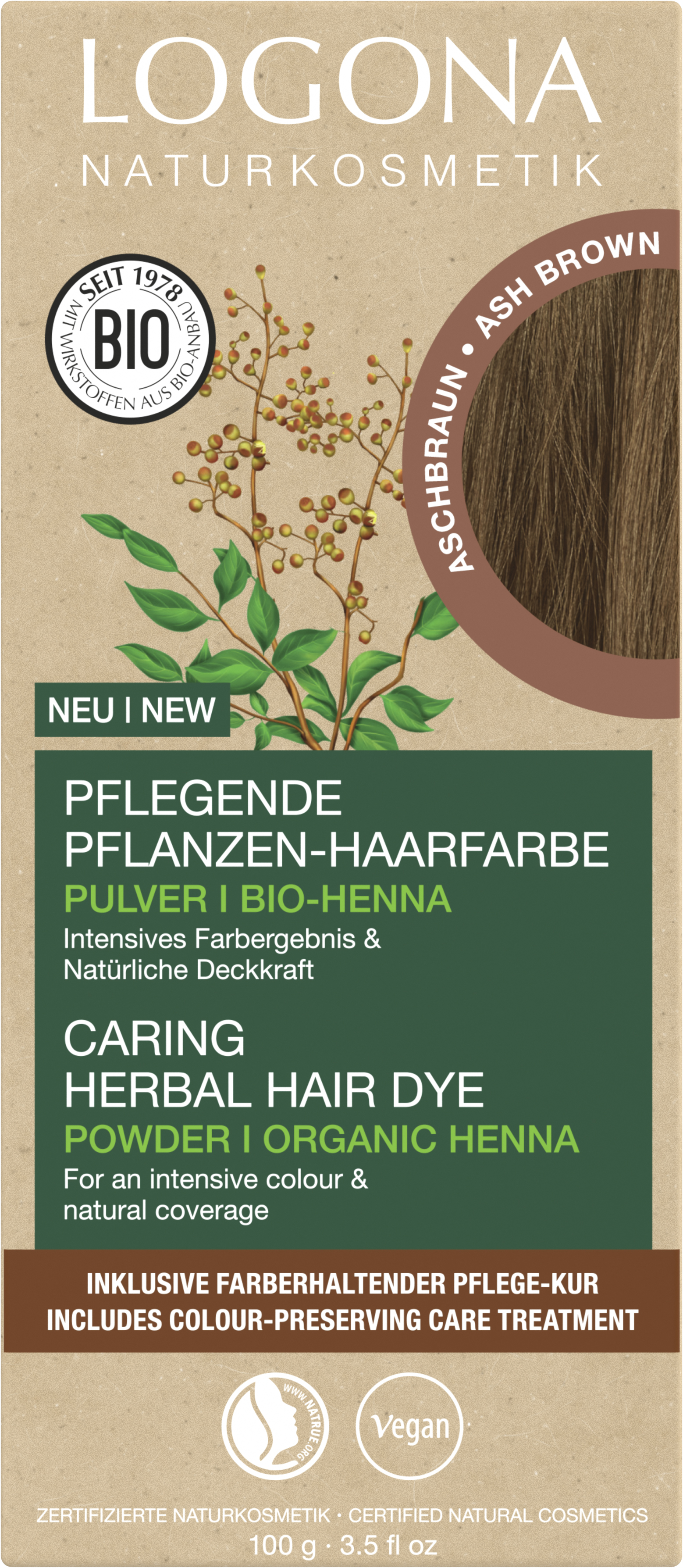 Herbal Hair Colour Powder 080 natural brown | LOGONA Natural Cosmetics