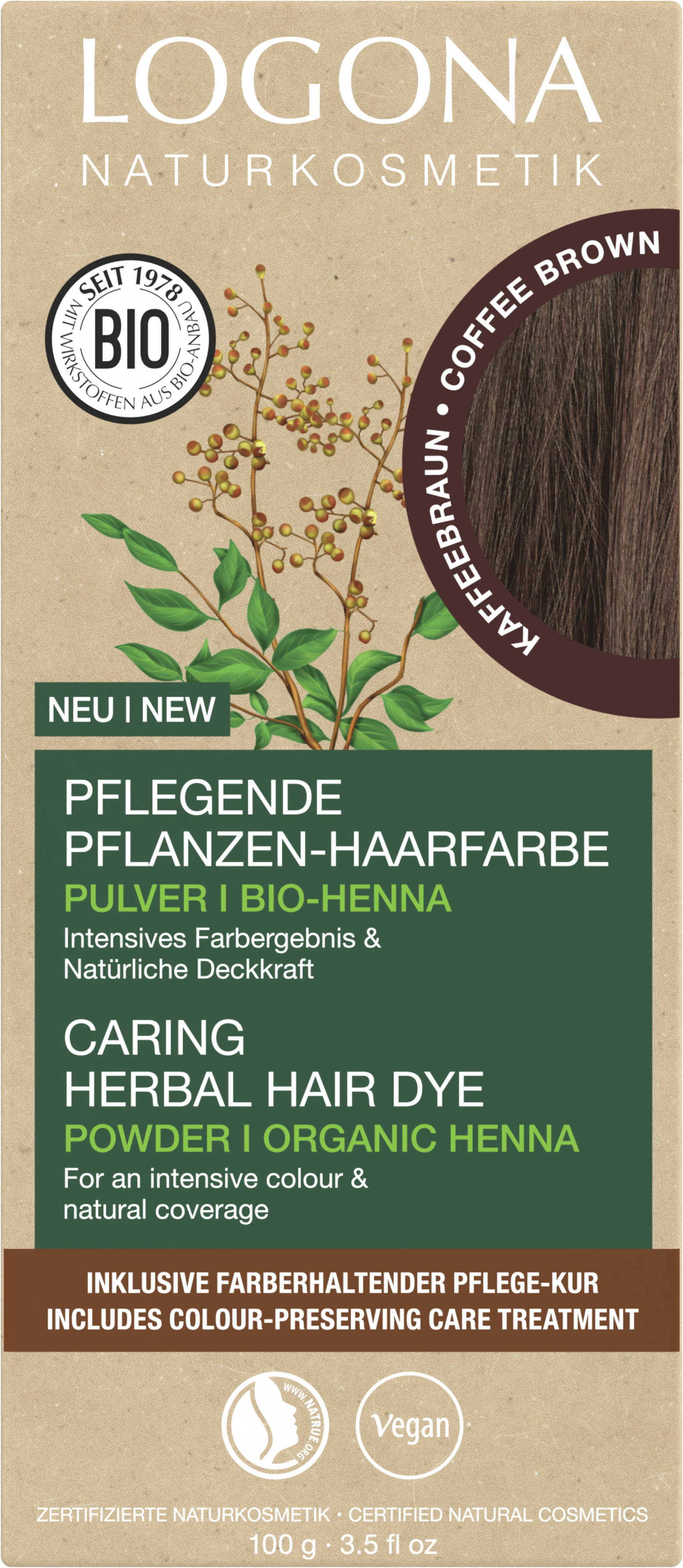 Pflanzen-Haarfarbe Pulver KAFFEEBRAUN | LOGONA Naturkosmetik