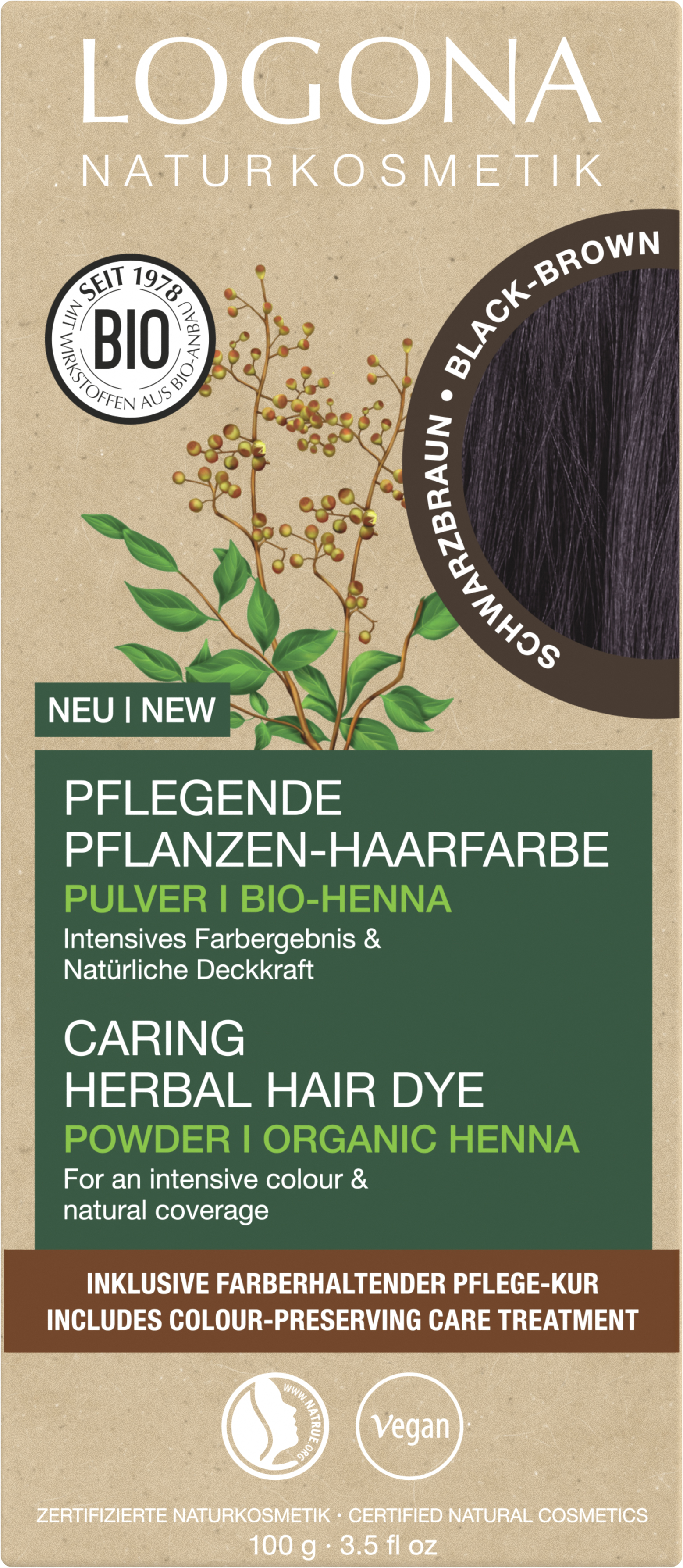 Pflanzen-Haarfarbe Pulver SCHWARZBRAUN | LOGONA Naturkosmetik