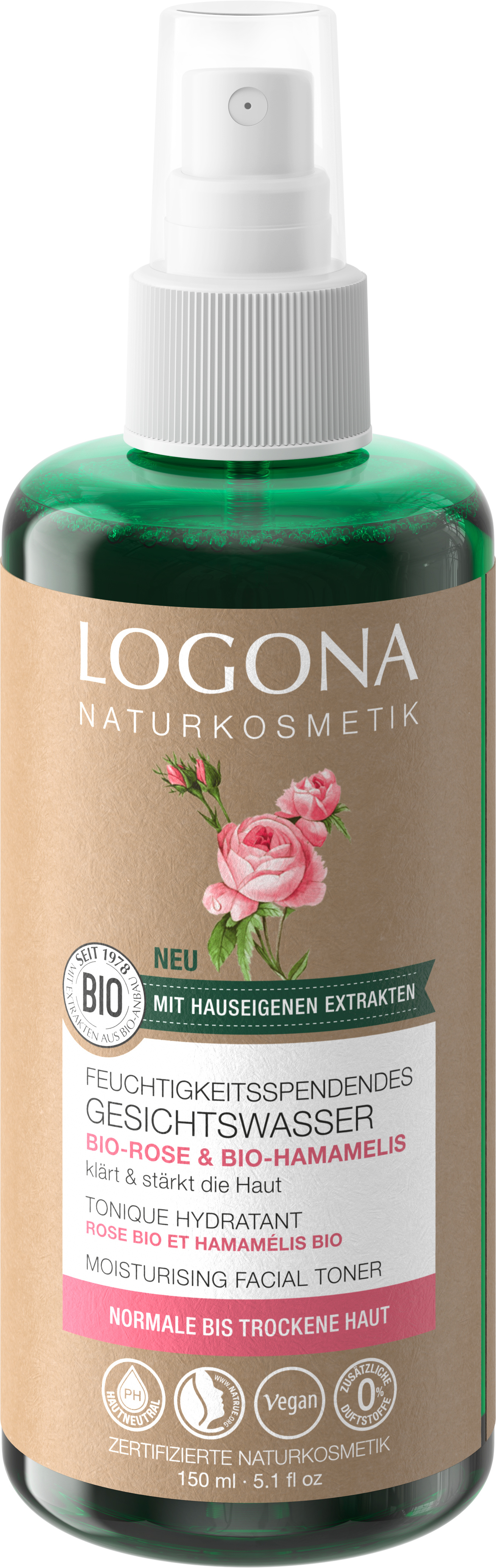 Feuchtigkeitsspendendes Gesichtswasser Bio-Rose & Bio-Hamamelis | LOGONA  Naturkosmetik