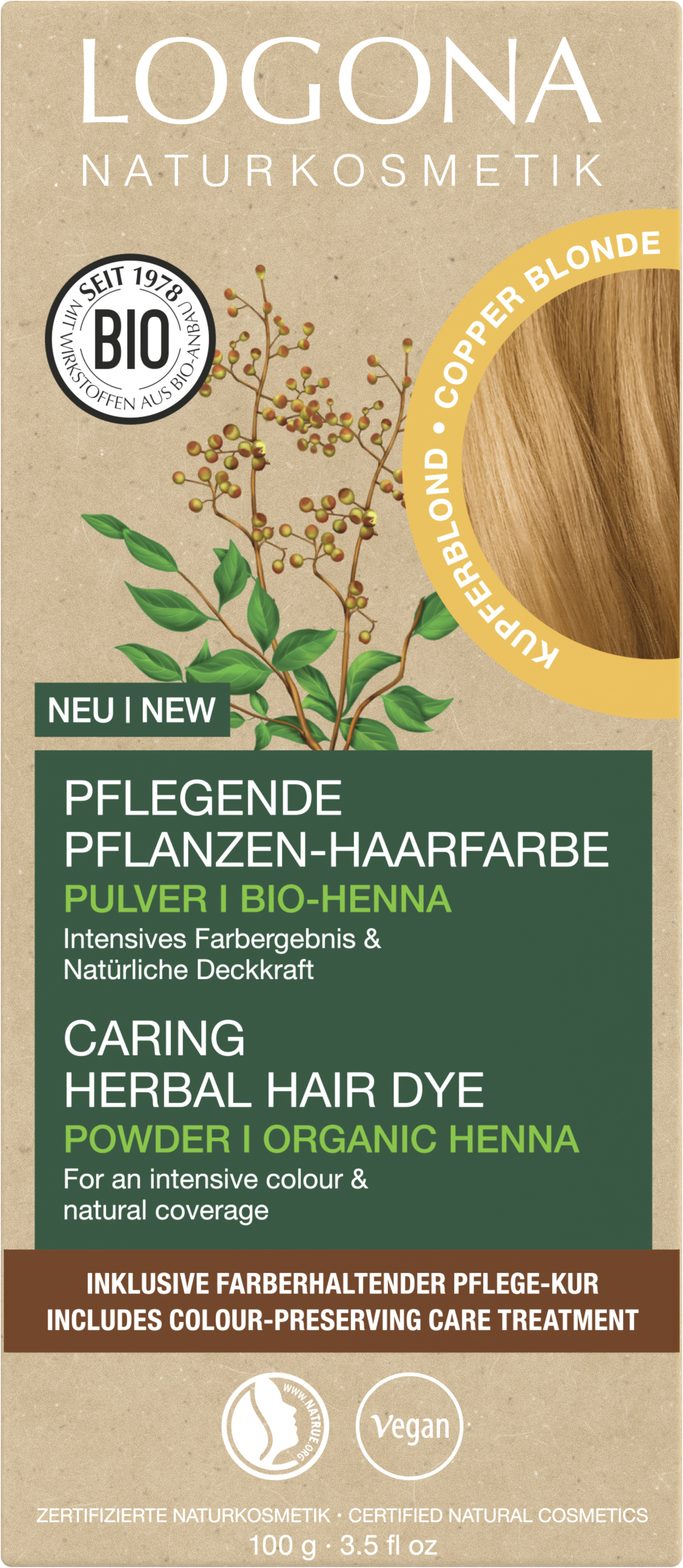 Pflanzen-Haarfarbe Pulver KUPFERBLOND | LOGONA Naturkosmetik