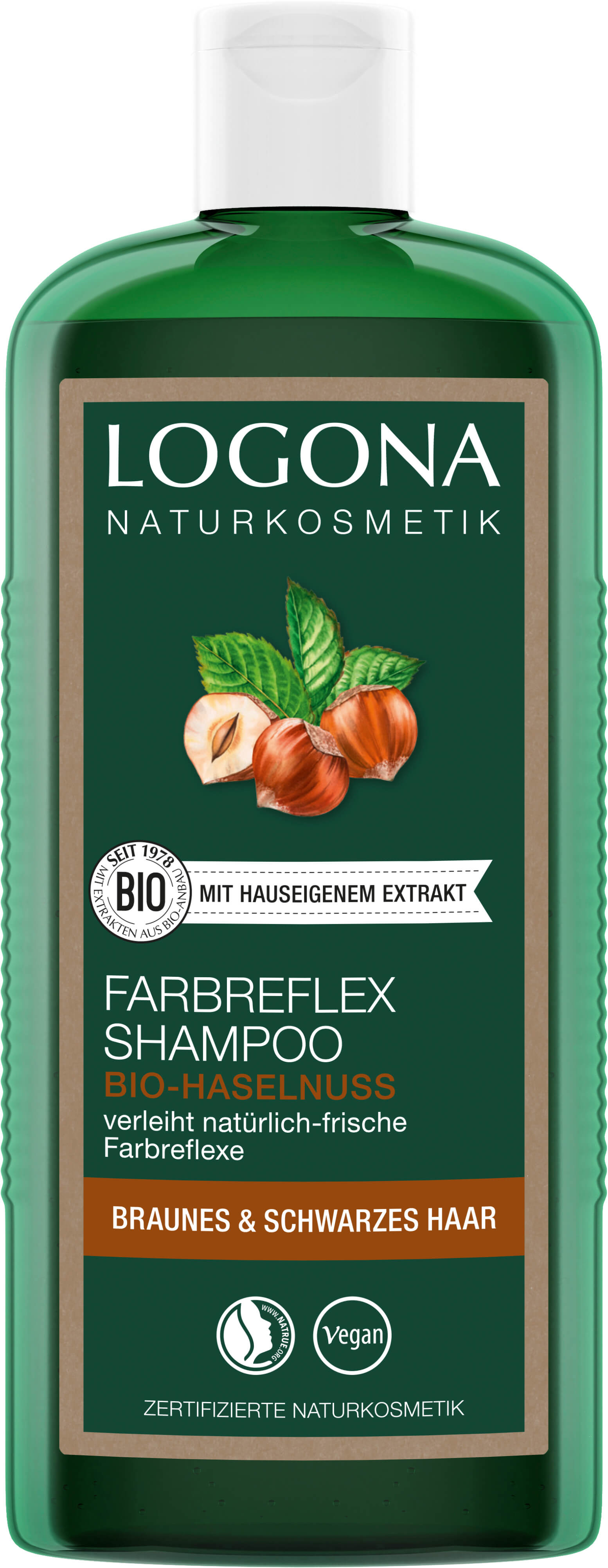 Farbreflex Shampoo Braun-Schwarz Bio-Haselnuss | LOGONA Naturkosmetik