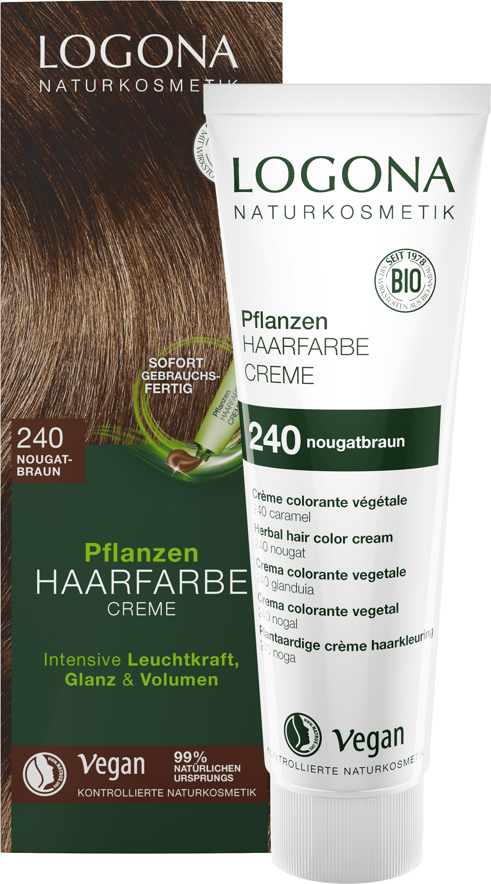 Creme Pflanzen-Haarfarbe 240 LOGONA Nougatbraun Naturkosmetik |