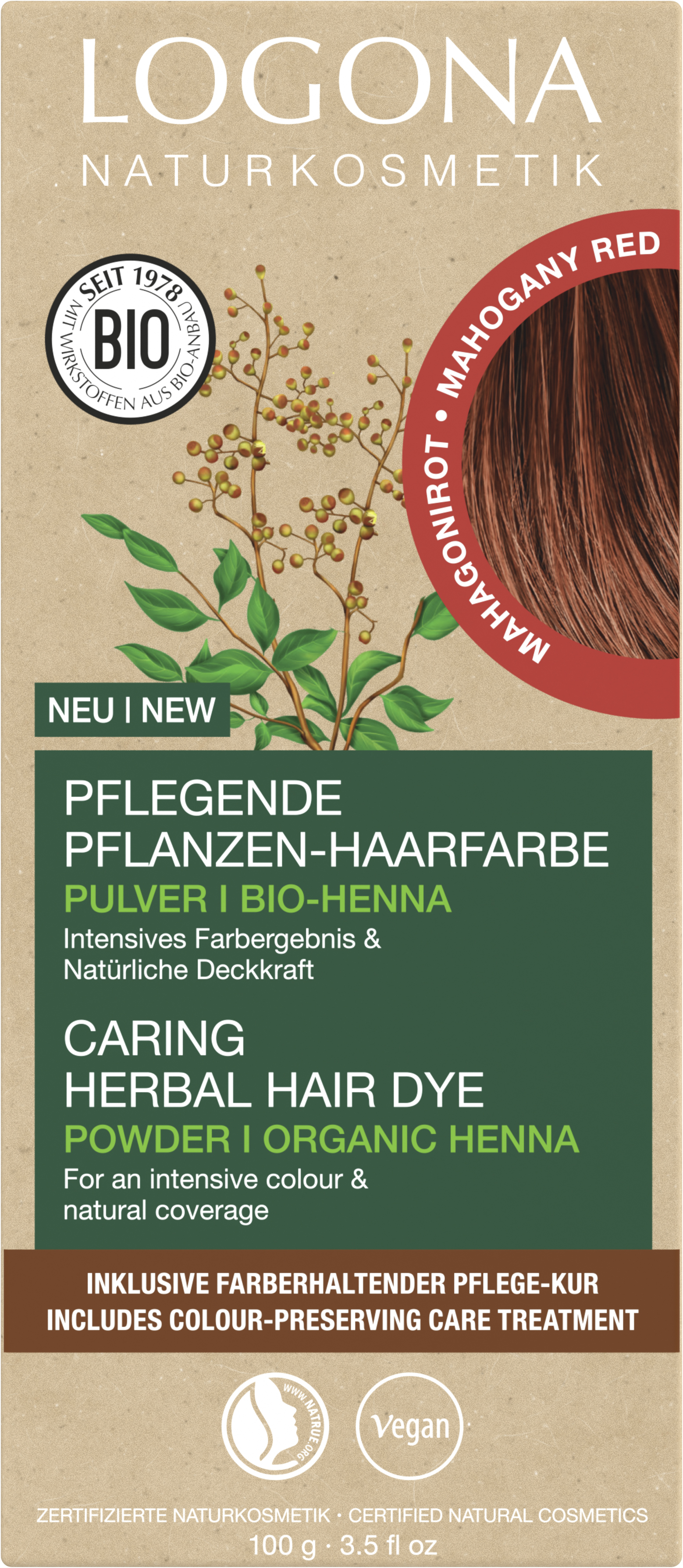 Naturkosmetik MAHAGONIROT LOGONA Pflanzen-Haarfarbe Pulver |