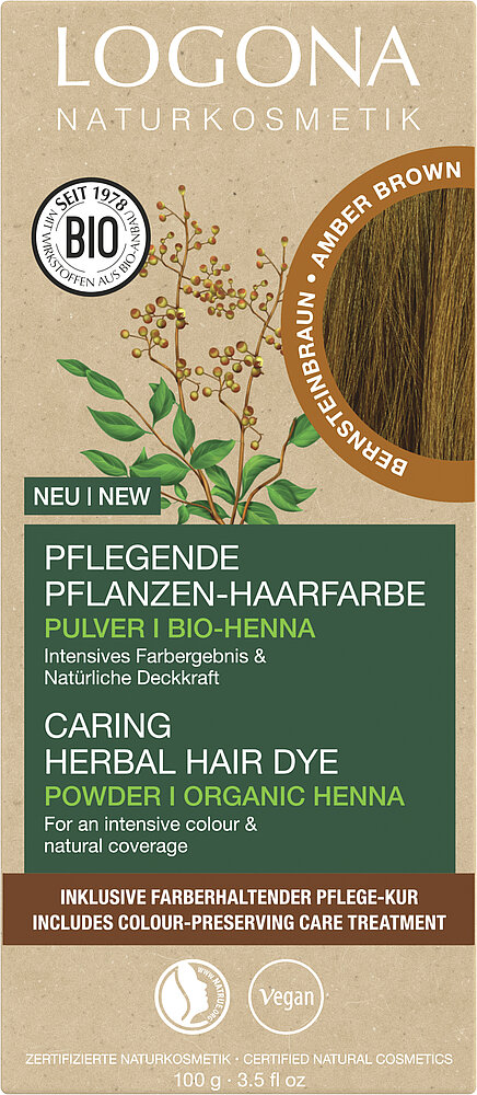 Slaapkamer Mijnenveld voor de helft Pflanzen-Haarfarbe Pulver BERNSTEINBRAUN | LOGONA Naturkosmetik